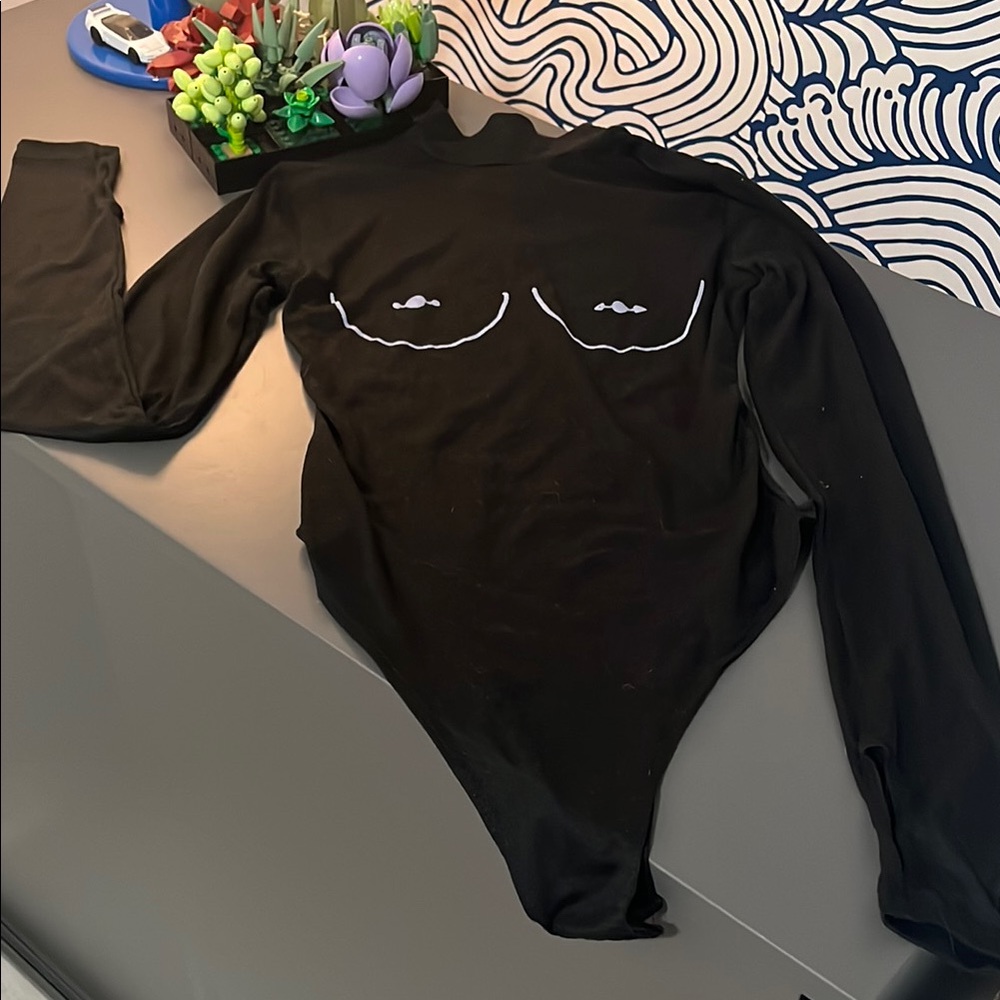 Fashion Nova Black Bodysuit with White Details